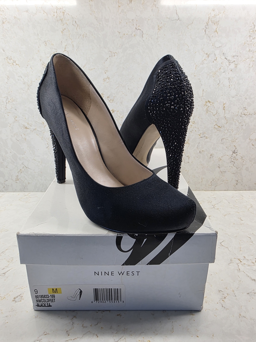Nine West Black Embellished Stiletto Pumps